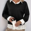 Perfee Faux Layered Contrast Long Sleeve Sweatshirt