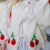 Tied Cherry Round Neck Long Sleeve Cardigan
