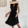 Sweet and elegant ruffled V-neck sleeveless pleated dress from Europe and America
