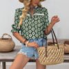 Personalized casual ruffled short sleeved geometric printed women's fashionable shirt