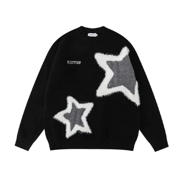 Star Flocked Couple Sweater Oversized Pullover Long Sleeved Thickened Mens Womens Loose Versatile Casual Sweaters