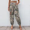 European and American high waisted elastic waisted ethnic style printed loose lantern pants