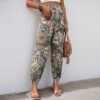 European and American high waisted elastic waisted ethnic style printed loose lantern pants