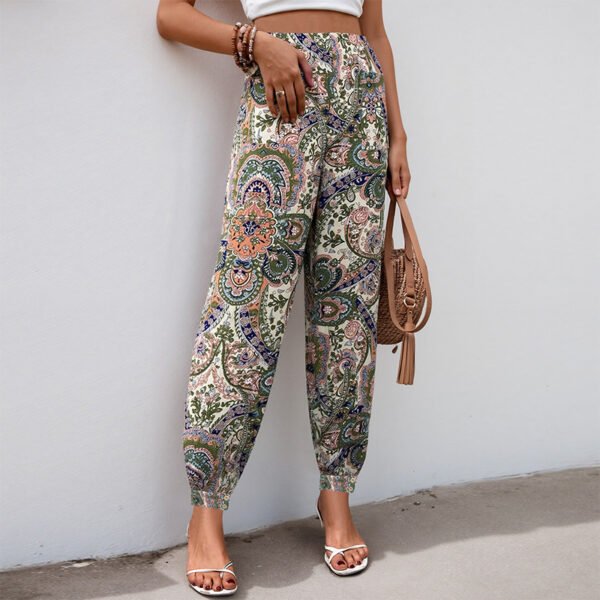 European and American high waisted elastic waisted ethnic style printed loose lantern pants