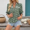 Personalized casual ruffled short sleeved geometric printed women's fashionable shirt