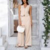 Leisure vacation solid color cardigan vest wide leg pants set