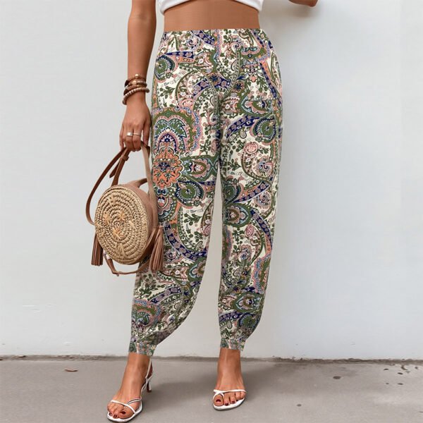 European and American high waisted elastic waisted ethnic style printed loose lantern pants