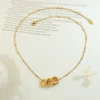 Fashion OL Titanium Steel Pendant Inlaid with Zircon Accessories Versatile Three Ring Buckle Necklace for Women