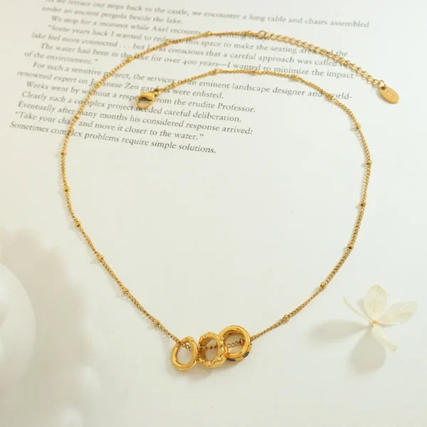 Fashion OL Titanium Steel Pendant Inlaid with Zircon Accessories Versatile Three Ring Buckle Necklace for Women