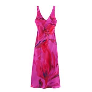 Fashionable backless printed MIDI dress for women