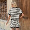 Casual striped lace splicing two-piece set, new European and American women's bow shorts set