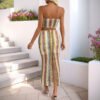 Slim fit sexy striped strapless skirt set