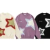 Star Flocked Couple Sweater Oversized Pullover Long Sleeved Thickened Mens Womens Loose Versatile Casual Sweaters