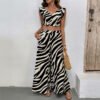 Personalized and trendy style sleeveless top wide leg pants zebra print suit women's clothing high-end feel