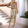 Slim fit sexy striped strapless skirt set