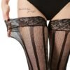 Lace border vertical stripe fishing net over knee socks sexy over knee anti slip silicone lace long tube socks