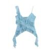 Slim fit layered tassel embellished silk mesh printed camisole top for women