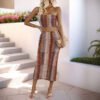 Slim fit sexy striped strapless skirt set