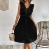 Sweet and elegant ruffled V-neck sleeveless pleated dress from Europe and America