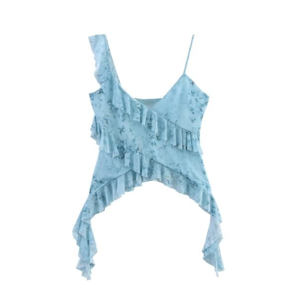 Slim fit layered tassel embellished silk mesh printed camisole top for women