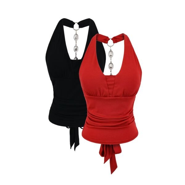 Metal decoration backless straps hanging neck straps small vest top for women