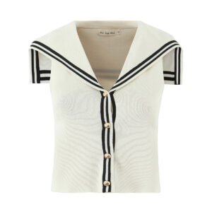 Fashionable slim fit contrasting retro navy neck knitted vest for women