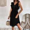 Sweet and elegant ruffled V-neck sleeveless pleated dress from Europe and America