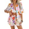 Bohemian leisure vacation style contrasting printed short pants set