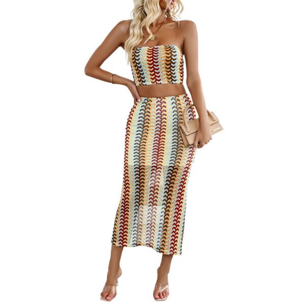 Slim fit sexy striped strapless skirt set
