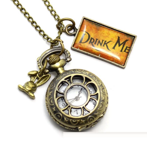 Vintage small Alice hollow petal pocket watch with pendant rabbit tag