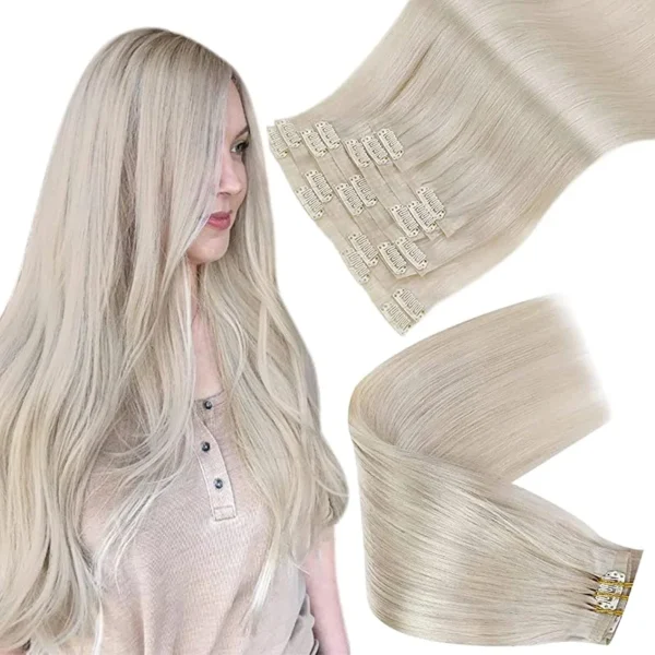 Full Shine Invisible Clip in Hair Extensions Real Hair 8Pcs 100g & 80g BlondE Hair Seamless Clip On Remy Extension Skin Weft