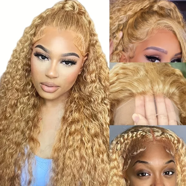 200% Density #27 Honey Blonde Wig Human Hair 13x6 Human Hair Lace Frontal Wig 13x4 Lace Front Human Hair Wig Deep Curly Wigs
