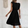 Sweet and elegant ruffled V-neck sleeveless pleated dress from Europe and America