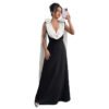 European and American banquet wedding party high-end and elegant style V-neck contrasting color sleeveless dress