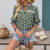 Personalized casual ruffled short sleeved geometric printed women's fashionable shirt
