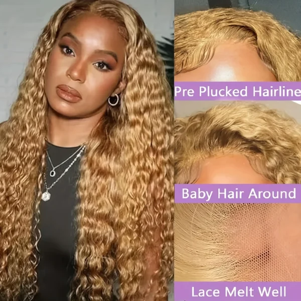 200% Density #27 Honey Blonde Wig Human Hair 13x6 Human Hair Lace Frontal Wig 13x4 Lace Front Human Hair Wig Deep Curly Wigs