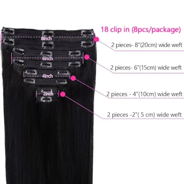 Clip in Hair Extensions Remy Human Hair Silky Straight Clip in Hair Extensions Human Hair #1B Natural Black 120g 8 Piece Set