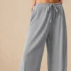 Ribbed Drawstring Wide Leg Pants