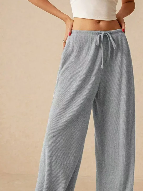 Ribbed Drawstring Wide Leg Pants