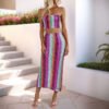 Slim fit sexy striped strapless skirt set