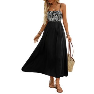 European and American literary style sleeveless casual suspender dress