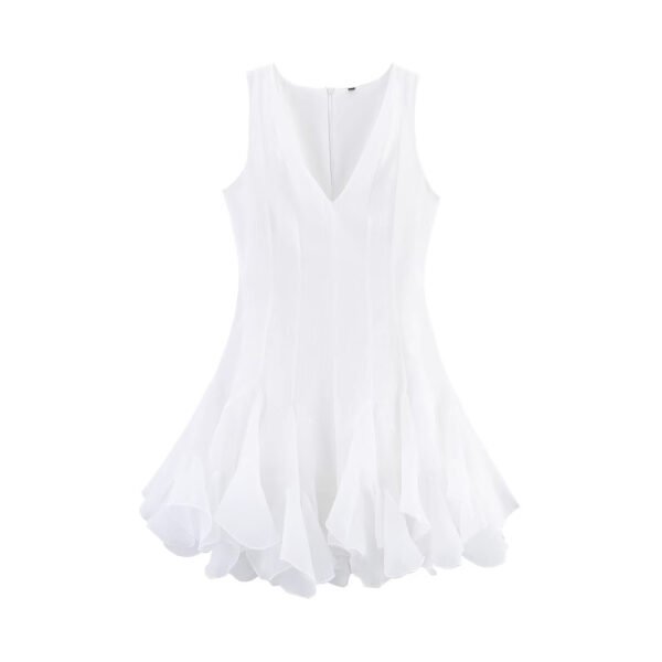 V-neck sleeveless layered ruffle edge fluffy dress