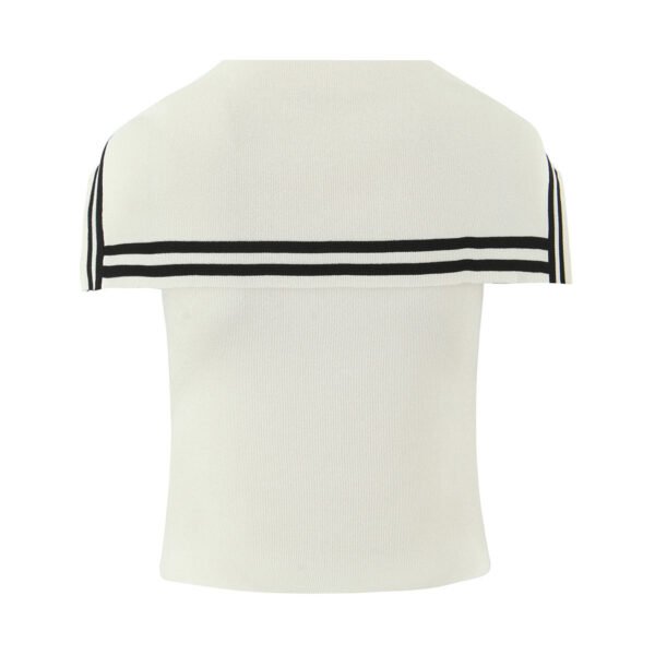 Fashionable slim fit contrasting retro navy neck knitted vest for women