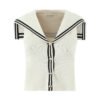Fashionable slim fit contrasting retro navy neck knitted vest for women