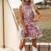European and American neck hanging sleeveless printed dress