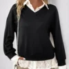 Perfee Faux Layered Contrast Long Sleeve Sweatshirt