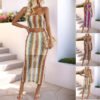 Slim fit sexy striped strapless skirt set