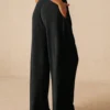 Ribbed Drawstring Wide Leg Pants