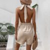 Elegant cross neck jumpsuit shorts from Europe and America