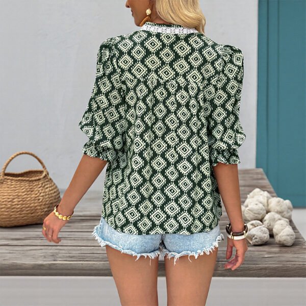 Personalized casual ruffled short sleeved geometric printed women's fashionable shirt